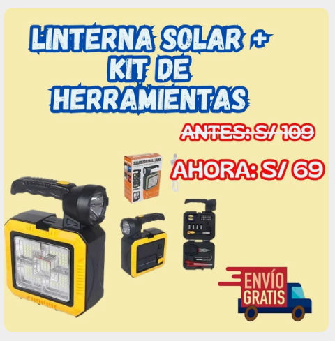 LINTERNA SOLAR + KIT DE HERRAMIENTAS