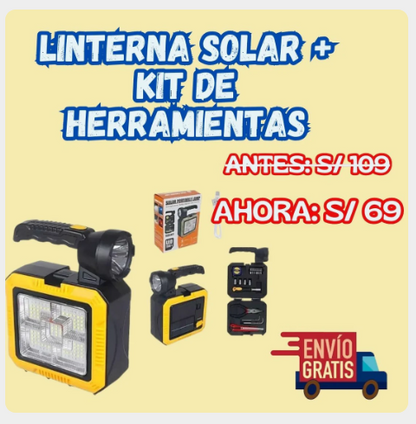 LINTERNA SOLAR + KIT DE HERRAMIENTAS