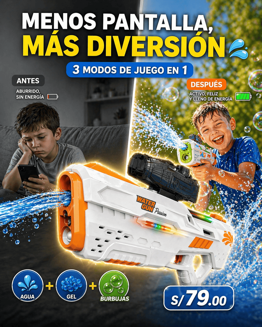 Pistola de Agua 3 en 1 con Hidrogel y Burbujas
